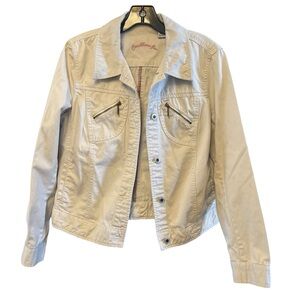 Caribbean Joe button up khaki/tan jacket 100% cotton Size M